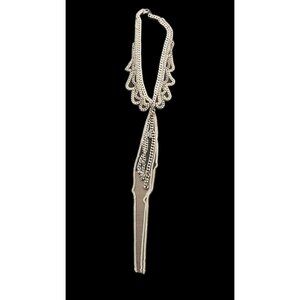 Vintage Silver-Tone Multi-Layered Chain Necklace With Tassel Pendant - 30 Inches